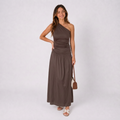 Einschultriges Maxikleid Mokka