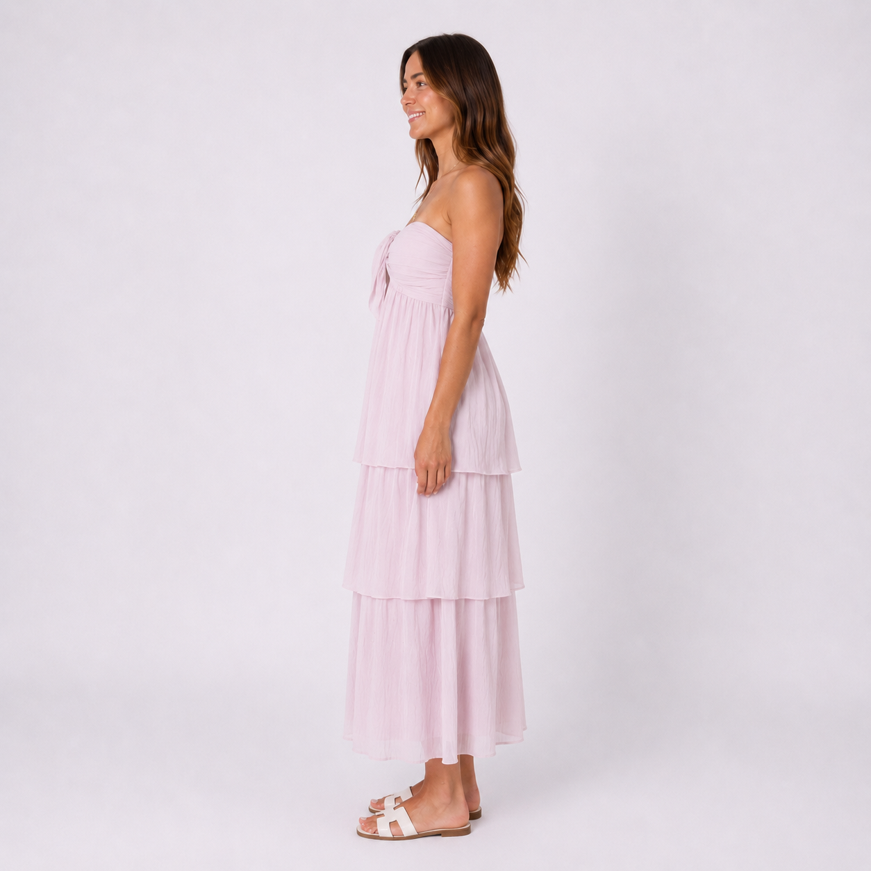Trägerloses Stufen-Maxikleid Zartrosa