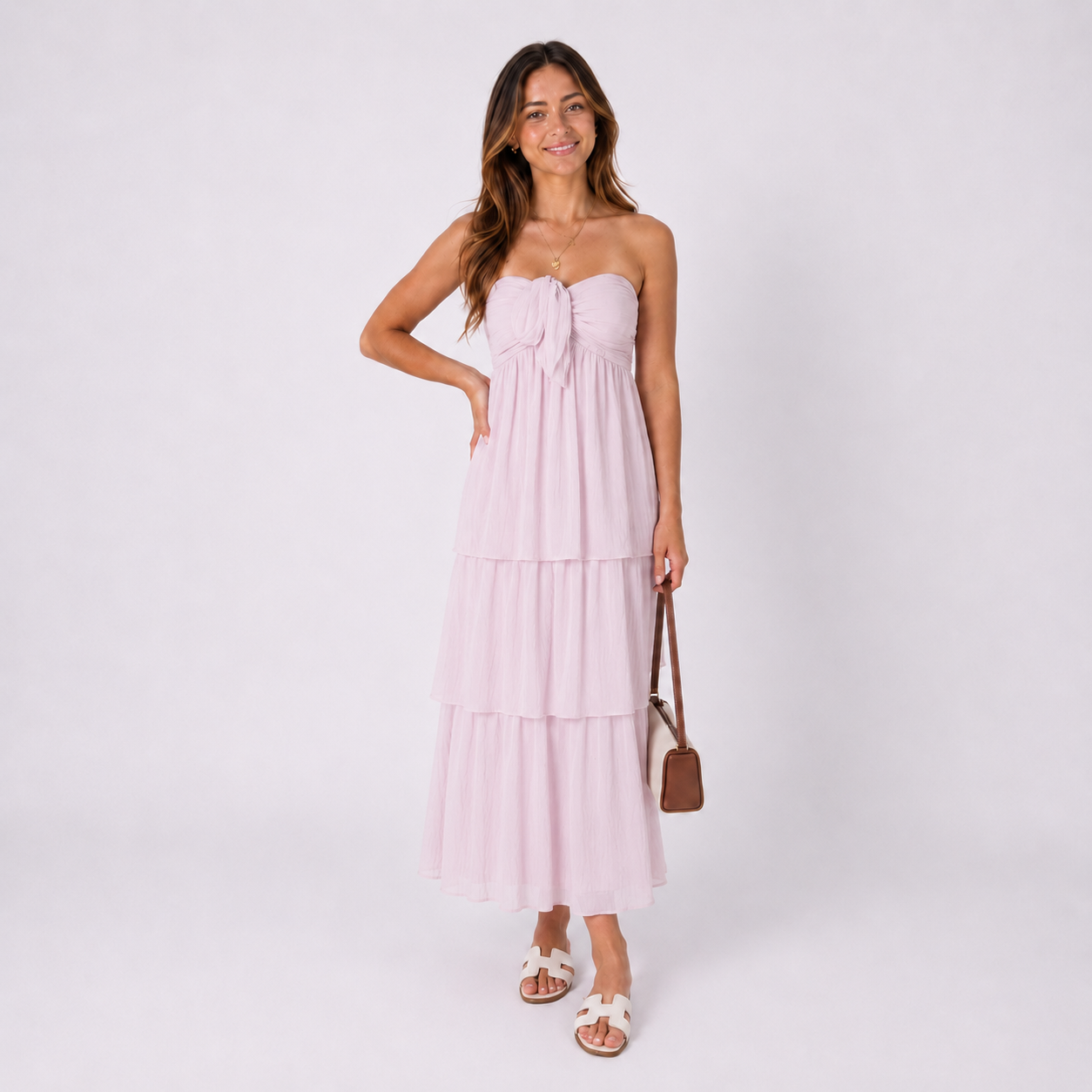 Trägerloses Stufen-Maxikleid Zartrosa