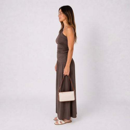 Einschultriges Maxikleid Mokka